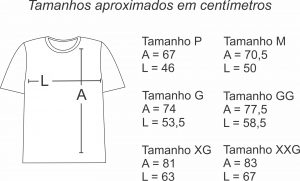Tabela tamanhos t shirt masculina